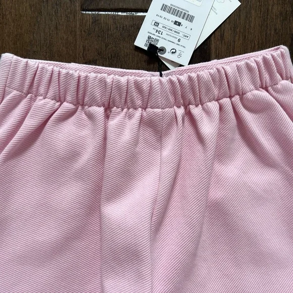 NWT Zara Girls Light Pink High Waist Retro Shorts Buttons Elastic Back 9 10 12 - Picture 8 of 11